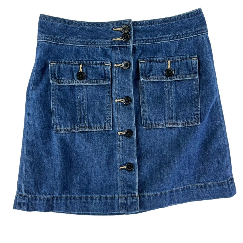 Gap 1969 Denim Mini Skirt Womens 25 Blue Button Front Utility Cargo 100% Cotton